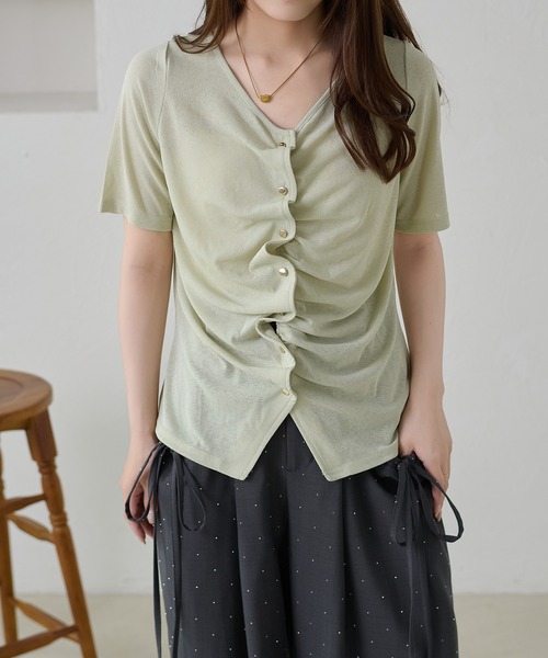 apres jour clair（アプレジュールクレア）の「【apres jour clair】ドレープデザイントップス / カーディガン（Tシャツ/カットソー・レディース・オフホワイト/ブラック/ミント/ブラウン系その他・フリー/X-LARGE）」の9枚目の写真