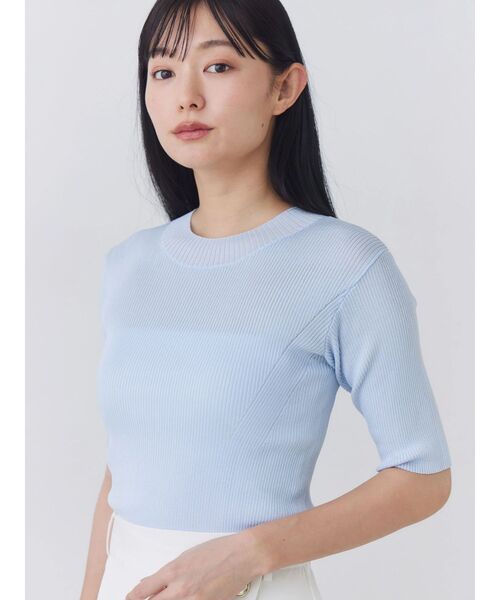 TONAL(トーナル)の「アセテートハイネックリブニット(ニット/セーター・レディース・ベビーピンク/ライトブルー/ネイビー/オフホワイト・MEDIUM)」の3枚目の写真