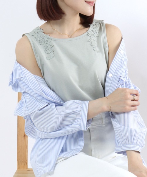 Salong hameu(サロン ハミュー)の「レースネックデザイン タンクトップ/インナー/レディース(タンクトップ・レディース・スミクロ/ピンク/ライトグリーン/ホワイト・M/L)」の4枚目の写真