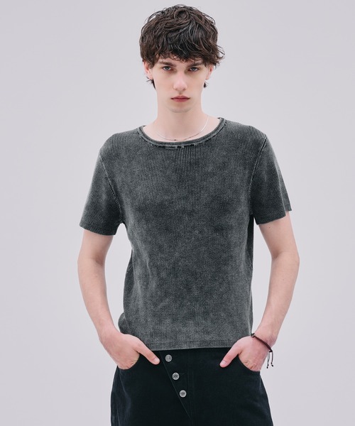 ribbed short sleeve knit T-shirt / リブショートスリーブニットT（T