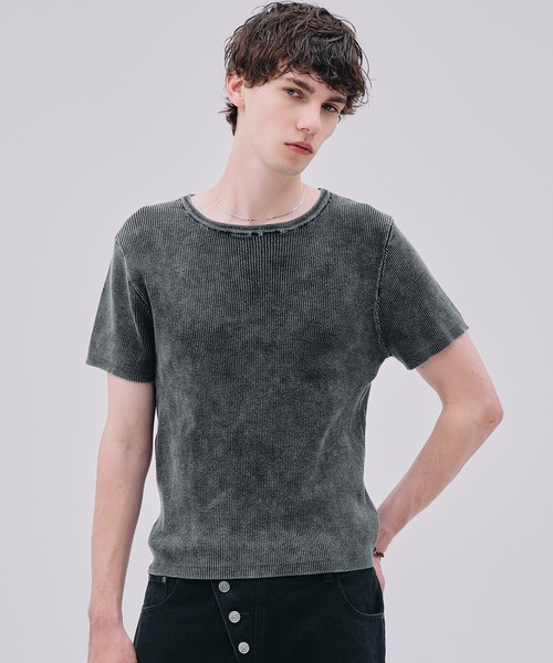 Regen Glanz(レーゲングランツ)の「ribbed short sleeve knit T-shirt / リブショートスリーブニットT(Tシャツ/カットソー・メンズ・ブラック/ダークブラウン/ブラック系その他・MEDIUM/LARGE/SMALL)」の4枚目の写真