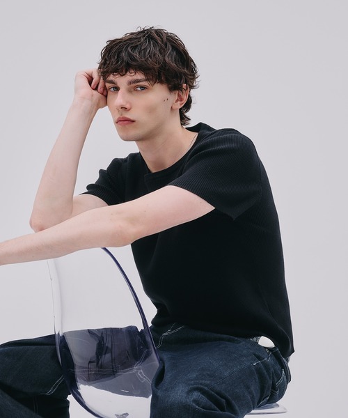 Regen Glanz(レーゲングランツ)の「ribbed short sleeve knit T-shirt / リブショートスリーブニットT(Tシャツ/カットソー・メンズ・ブラック/ダークブラウン/ブラック系その他・MEDIUM/LARGE/SMALL)」の19枚目の写真