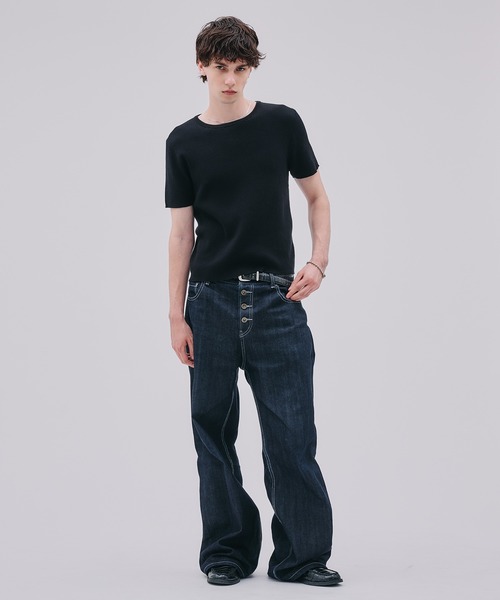 Regen Glanz(レーゲングランツ)の「ribbed short sleeve knit T-shirt / リブショートスリーブニットT(Tシャツ/カットソー・メンズ・ブラック/ダークブラウン/ブラック系その他・MEDIUM/LARGE/SMALL)」の15枚目の写真