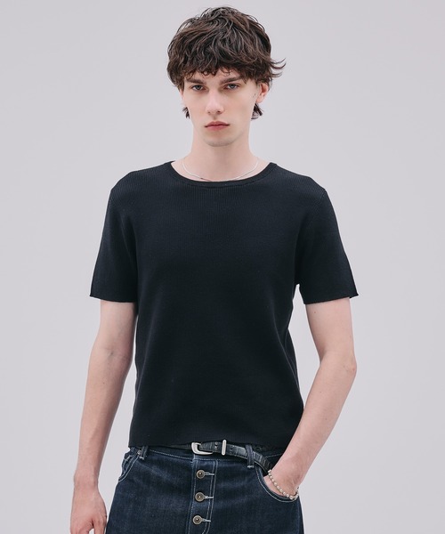 Regen Glanz(レーゲングランツ)の「ribbed short sleeve knit T-shirt / リブショートスリーブニットT(Tシャツ/カットソー・メンズ・ブラック/ダークブラウン/ブラック系その他・MEDIUM/LARGE/SMALL)」の16枚目の写真