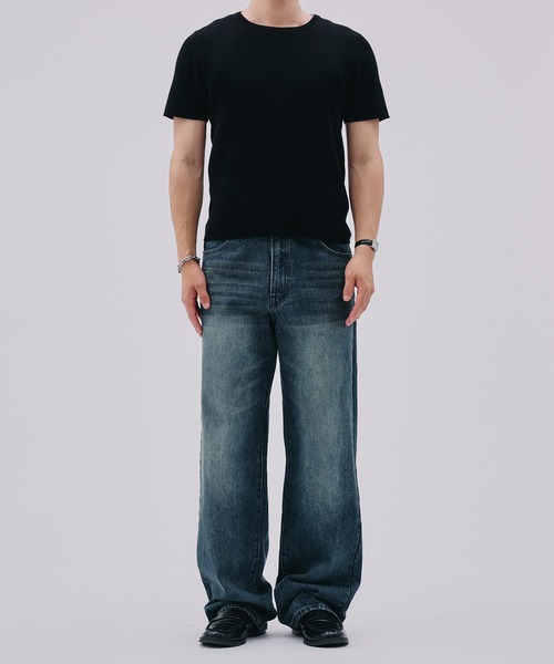 Regen Glanz(レーゲングランツ)の「ribbed short sleeve knit T-shirt / リブショートスリーブニットT(Tシャツ/カットソー・メンズ・ブラック/ダークブラウン/ブラック系その他・MEDIUM/LARGE/SMALL)」の8枚目の写真