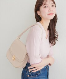 ラメリブ5分袖ポロニット