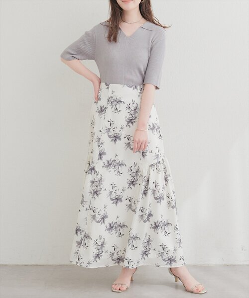 natural couture（ナチュラルクチュール）の「ラメリブ５分袖ポロニット（ニット/セーター・レディース・グレー/チャコールグレー/ブルー/ピンク/オフホワイト・FREE）」の19枚目の写真