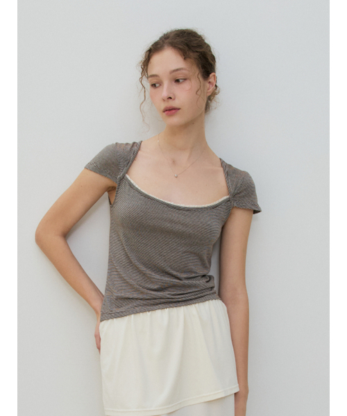 MAGNET ARCHIVE(マグネット アーカイブ)の「Square Lace Tee (Brown)(Tシャツ/カットソー・レディース・その他・FREE)」の2枚目の写真