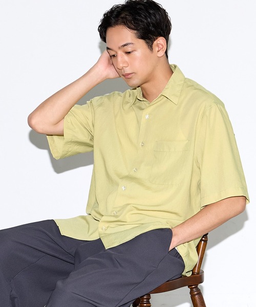 coca(coca)(コカ)の「ポリエステルブロードリラックス半袖シャツ(シャツ/ブラウス・メンズ・イエロー/ネイビー/ブラウン/ライトグリーン・L/M/XL)」の4枚目の写真