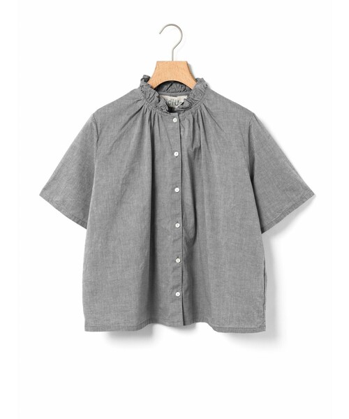 MidiUmi(ミディウミ)の「MidiUmi シャンブレーフリルシャツ(シャツ/ブラウス・レディース・ライトブルー/ブルー系その他/ブルー/ネイビー/ブラック系その他/ホワイト系その他/オフホワイト・FREE)」の4枚目の写真