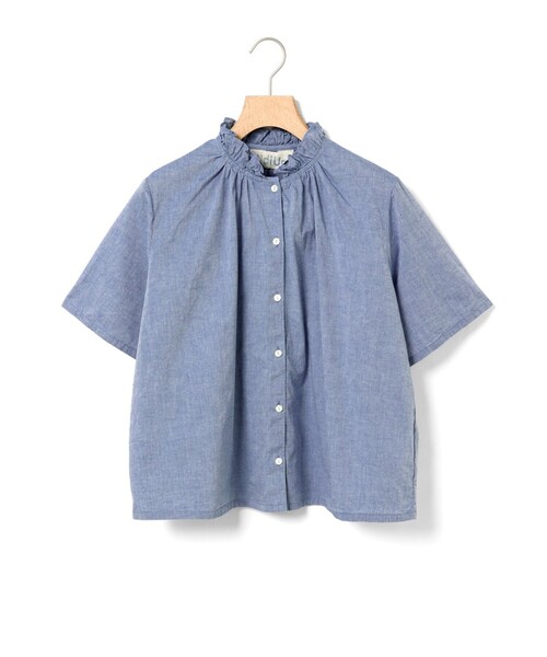 MidiUmi(ミディウミ)の「MidiUmi シャンブレーフリルシャツ(シャツ/ブラウス・レディース・ライトブルー/ブルー系その他/ブルー/ネイビー/ブラック系その他/ホワイト系その他/オフホワイト・FREE)」の5枚目の写真