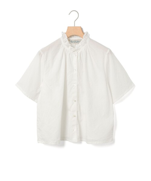MidiUmi(ミディウミ)の「MidiUmi シャンブレーフリルシャツ(シャツ/ブラウス・レディース・ライトブルー/ブルー系その他/ブルー/ネイビー/ブラック系その他/ホワイト系その他/オフホワイト・FREE)」の2枚目の写真