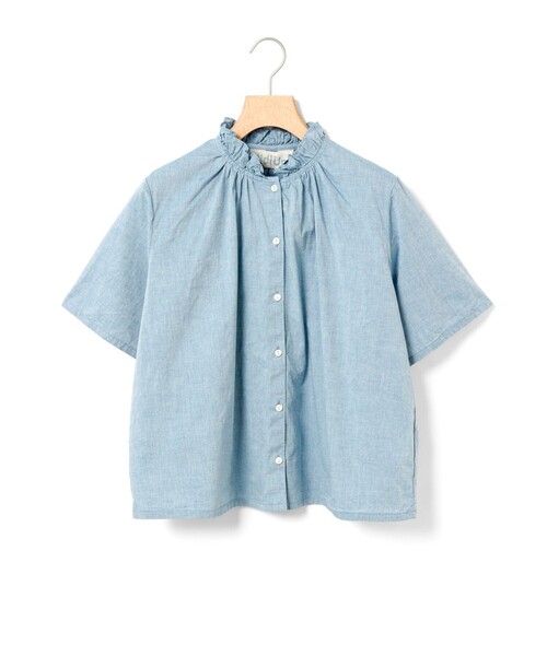 MidiUmi(ミディウミ)の「MidiUmi シャンブレーフリルシャツ(シャツ/ブラウス・レディース・ライトブルー/ブルー系その他/ブルー/ネイビー/ブラック系その他/ホワイト系その他/オフホワイト・FREE)」の6枚目の写真