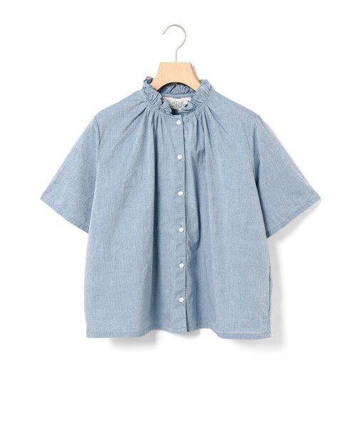 MidiUmi(ミディウミ)の「MidiUmi シャンブレーフリルシャツ(シャツ/ブラウス・レディース・ライトブルー/ブルー系その他/ブルー/ネイビー/ブラック系その他/ホワイト系その他/オフホワイト・FREE)」の8枚目の写真