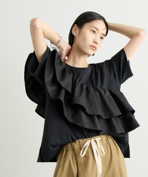 CIAOPANIC TYPY（チャオパニックティピー）の「ZOZO限定アシメフリルデザインカットソー（Tシャツ/カットソー・レディース・ホワイト/ブラック/ブラック系その他/ホワイト系その他・ONE SIZE）」の3枚目の写真