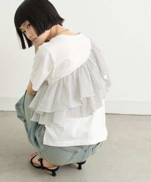 CIAOPANIC TYPY（チャオパニックティピー）の「ZOZO限定アシメフリルデザインカットソー（Tシャツ/カットソー・レディース・ホワイト/ブラック/ブラック系その他/ホワイト系その他・ONE SIZE）」の6枚目の写真