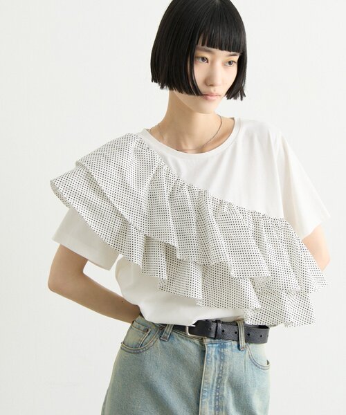 CIAOPANIC TYPY（チャオパニックティピー）の「ZOZO限定アシメフリルデザインカットソー（Tシャツ/カットソー・レディース・ホワイト/ブラック/ブラック系その他/ホワイト系その他・ONE SIZE）」の5枚目の写真