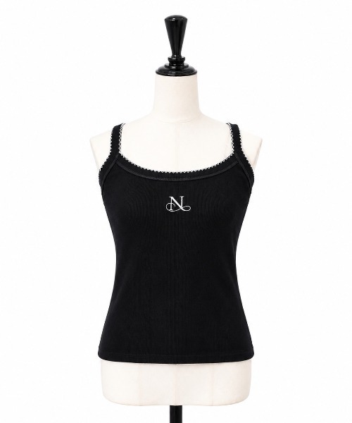 Noelie(ノエリー)の「ロゴ刺繍パイピングキャミソール(Tシャツ/カットソー・レディース・ネイビー/クリーム/ホワイト/ブラック・FREE)」の3枚目の写真