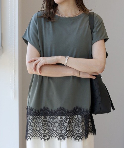 Aletta vita(アレッタビータ)の「汗染み防止加工裾レースプルオーバー(Tシャツ/カットソー・レディース・ブラック/チャコール/ライトグレー・M)」の3枚目の写真