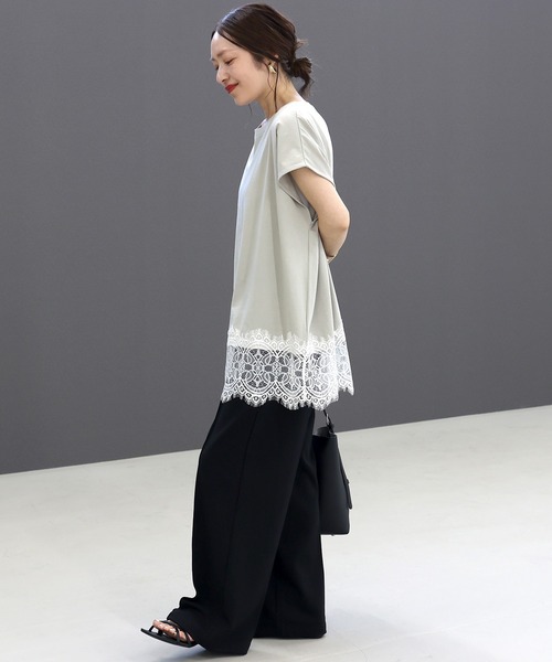 Aletta vita(アレッタビータ)の「汗染み防止加工裾レースプルオーバー(Tシャツ/カットソー・レディース・ブラック/チャコール/ライトグレー・M)」の8枚目の写真