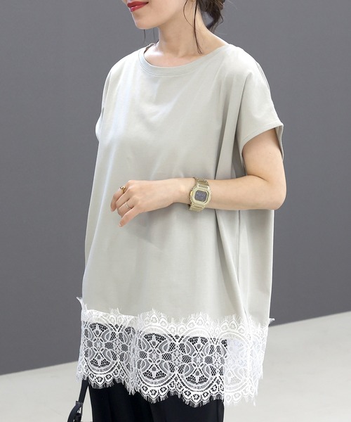 Aletta vita(アレッタビータ)の「汗染み防止加工裾レースプルオーバー(Tシャツ/カットソー・レディース・ブラック/チャコール/ライトグレー・M)」の5枚目の写真