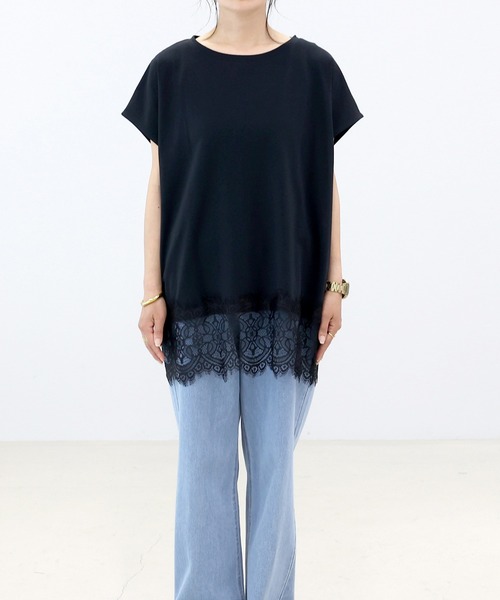 Aletta vita(アレッタビータ)の「汗染み防止加工裾レースプルオーバー(Tシャツ/カットソー・レディース・ブラック/チャコール/ライトグレー・M)」の17枚目の写真