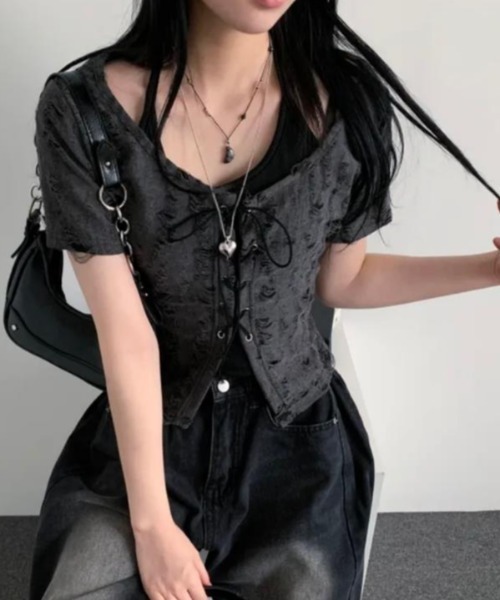 semplice（センプリチェ）の「ブラウス【韓国ファッション】（シャツ/ブラウス・レディース・ベージュ/グレー・F）」の2枚目の写真
