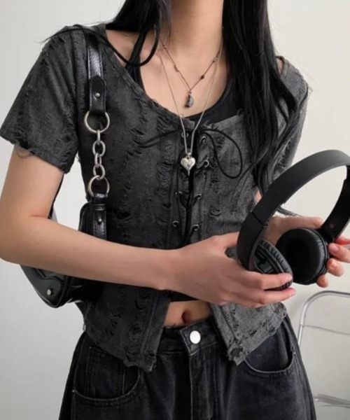 semplice（センプリチェ）の「ブラウス【韓国ファッション】（シャツ/ブラウス・レディース・ベージュ/グレー・F）」の5枚目の写真
