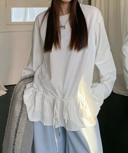 SHERU(シェル)の「ギャザーウエストドロストロンT ティアード 長袖 レイヤード(シャツ/ブラウス・レディース・ホワイト・M)」の1枚目の写真