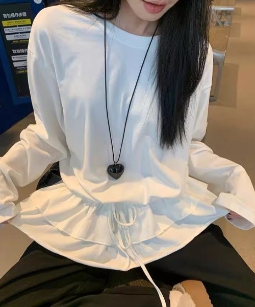 SHERU(シェル)の「ギャザーウエストドロストロンT ティアード 長袖 レイヤード(シャツ/ブラウス・レディース・ホワイト・M)」の5枚目の写真