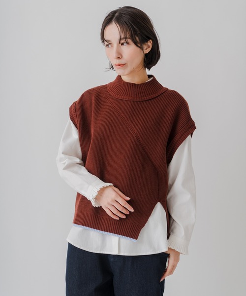 Kelen(ケレン)の「「KELEN / ケレン」バイカラースリットニットベスト(ニット/セーター・レディース・ブラウン/ネイビー/チャコールグレー・FREE)」の10枚目の写真