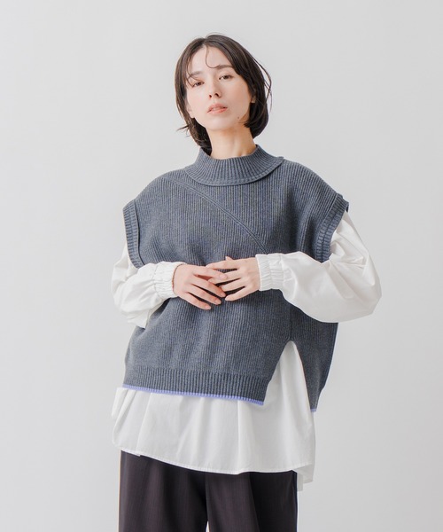 Kelen(ケレン)の「「KELEN / ケレン」バイカラースリットニットベスト(ニット/セーター・レディース・ブラウン/ネイビー/チャコールグレー・FREE)」の16枚目の写真