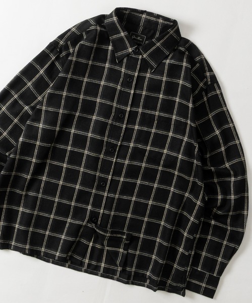 GLOVE HOUSE（グローブハウス）の「【a】TCオンブレ ネルチェック クロップド スクエアシャツ ショート丈/ユニセックス/メンズ/レディース（シャツ/ブラウス・メンズ・ベージュ系1/グリーン/サックスブルー/ブラック系1/ダークグリーン/ホワイト/ブラウン系1/ブラック系2/ベージュ系2/ブラウン系2・MEDIUM/LARGE）」の3枚目の写真