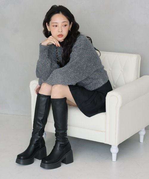 VIVIAN（ヴィヴィアン）の「厚底チャンキーヒールストレッチロングブーツ（ブーツ・レディース・ブラック系その他3/ブラック系その他2・S/L/M）」の9枚目の写真