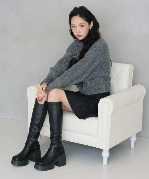 VIVIAN（ヴィヴィアン）の「厚底チャンキーヒールストレッチロングブーツ（ブーツ・レディース・ブラック系その他3/ブラック系その他2・S/L/M）」の8枚目の写真
