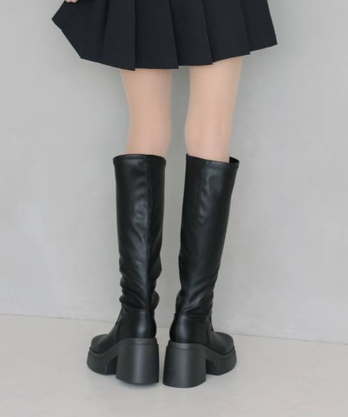 VIVIAN（ヴィヴィアン）の「厚底チャンキーヒールストレッチロングブーツ（ブーツ・レディース・ブラック系その他3/ブラック系その他2・S/L/M）」の7枚目の写真