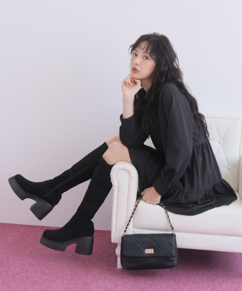 VIVIAN（ヴィヴィアン）の「厚底チャンキーヒールストレッチロングブーツ（ブーツ・レディース・ブラック系その他3/ブラック系その他2・S/L/M）」の17枚目の写真