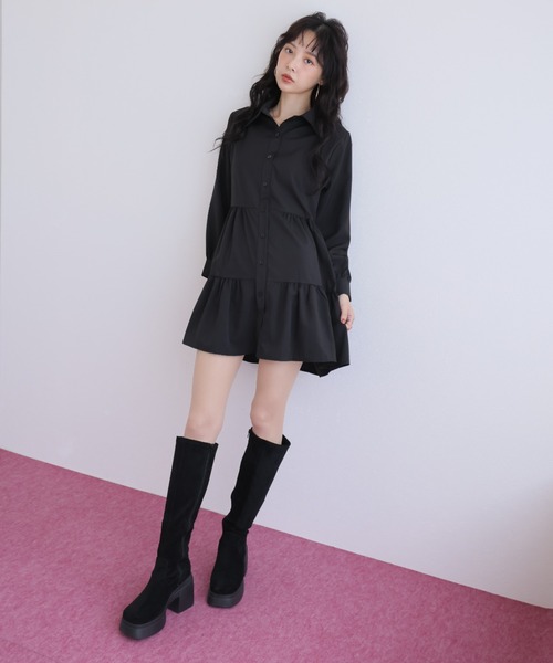VIVIAN（ヴィヴィアン）の「厚底チャンキーヒールストレッチロングブーツ（ブーツ・レディース・ブラック系その他3/ブラック系その他2・S/L/M）」の16枚目の写真