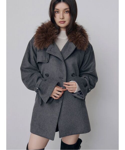 MURUA(ムルーア)の「トレンチミドルウール混コート 冬服(ピーコート・レディース・ブラック/グレー・1/2)」の2枚目の写真