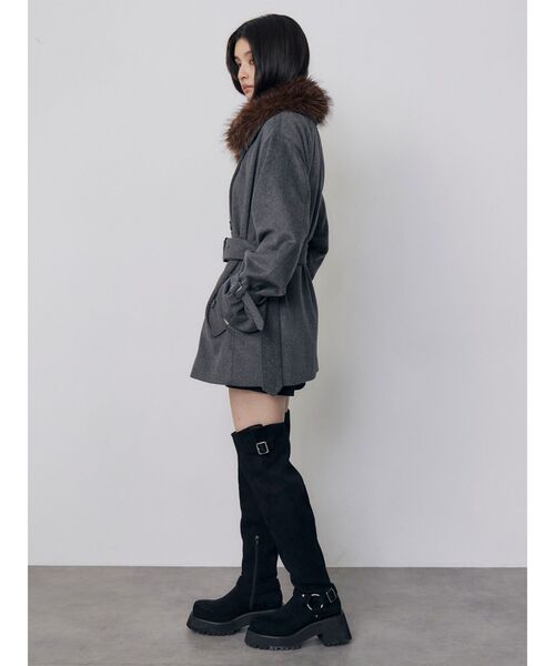 MURUA(ムルーア)の「トレンチミドルウール混コート 冬服(ピーコート・レディース・ブラック/グレー・1/2)」の3枚目の写真