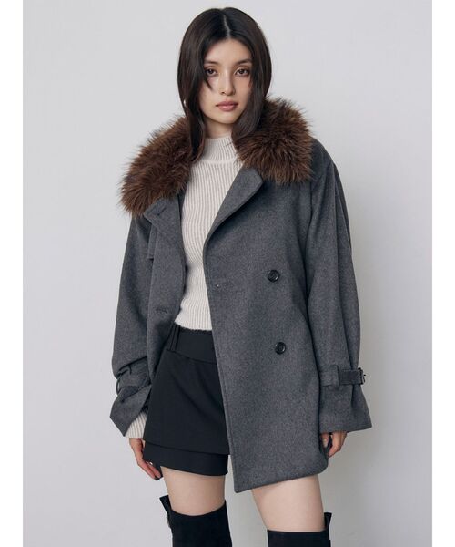 MURUA(ムルーア)の「トレンチミドルウール混コート 冬服(ピーコート・レディース・ブラック/グレー・1/2)」の5枚目の写真
