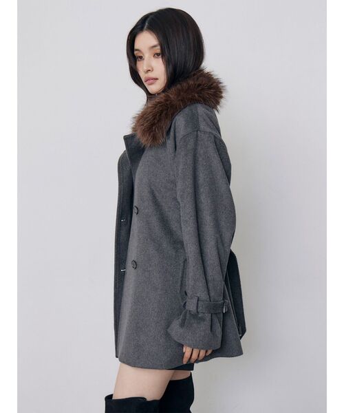 MURUA(ムルーア)の「トレンチミドルウール混コート 冬服(ピーコート・レディース・ブラック/グレー・1/2)」の6枚目の写真