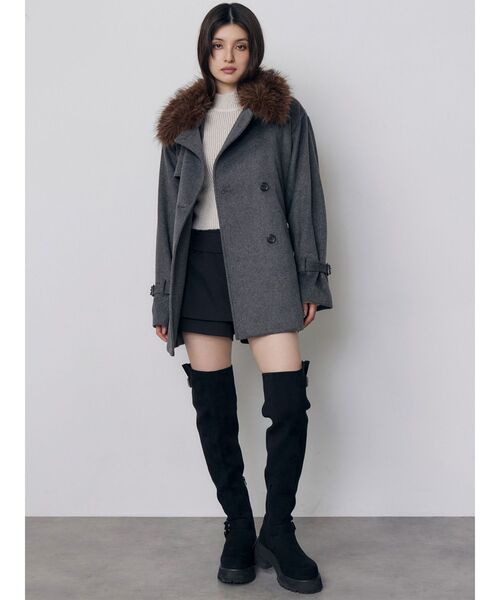 MURUA(ムルーア)の「トレンチミドルウール混コート 冬服(ピーコート・レディース・ブラック/グレー・1/2)」の9枚目の写真