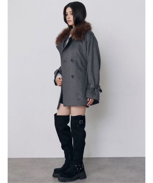 MURUA(ムルーア)の「トレンチミドルウール混コート 冬服(ピーコート・レディース・ブラック/グレー・1/2)」の10枚目の写真