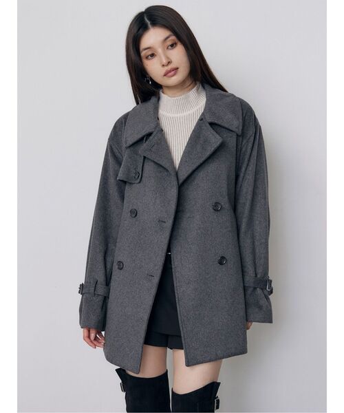 MURUA(ムルーア)の「トレンチミドルウール混コート 冬服(ピーコート・レディース・ブラック/グレー・1/2)」の11枚目の写真
