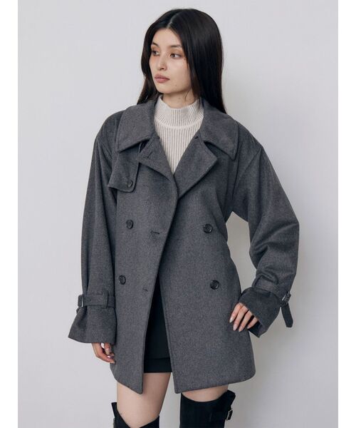MURUA(ムルーア)の「トレンチミドルウール混コート 冬服(ピーコート・レディース・ブラック/グレー・1/2)」の12枚目の写真