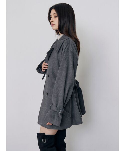MURUA(ムルーア)の「トレンチミドルウール混コート 冬服(ピーコート・レディース・ブラック/グレー・1/2)」の13枚目の写真
