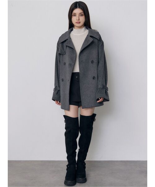 MURUA(ムルーア)の「トレンチミドルウール混コート 冬服(ピーコート・レディース・ブラック/グレー・1/2)」の14枚目の写真