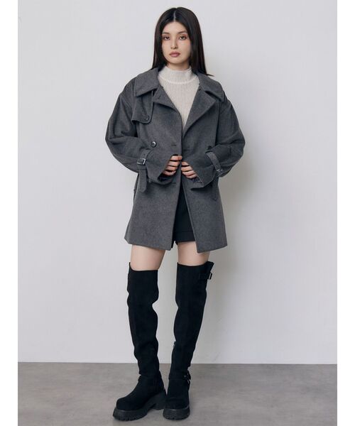 MURUA(ムルーア)の「トレンチミドルウール混コート 冬服(ピーコート・レディース・ブラック/グレー・1/2)」の15枚目の写真