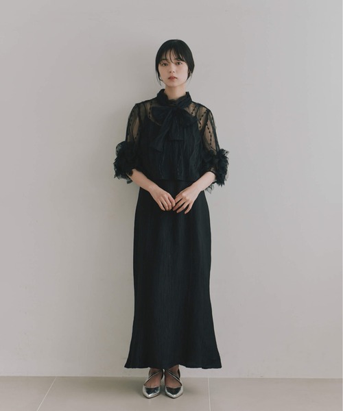 kaene(カエン)の「ボウタイ3wayレイヤードドレス【結婚式 二次会 同窓会 成人式 パーティードレス】(ドレス・レディース・ブラック/ベージュ・S/M)」の2枚目の写真